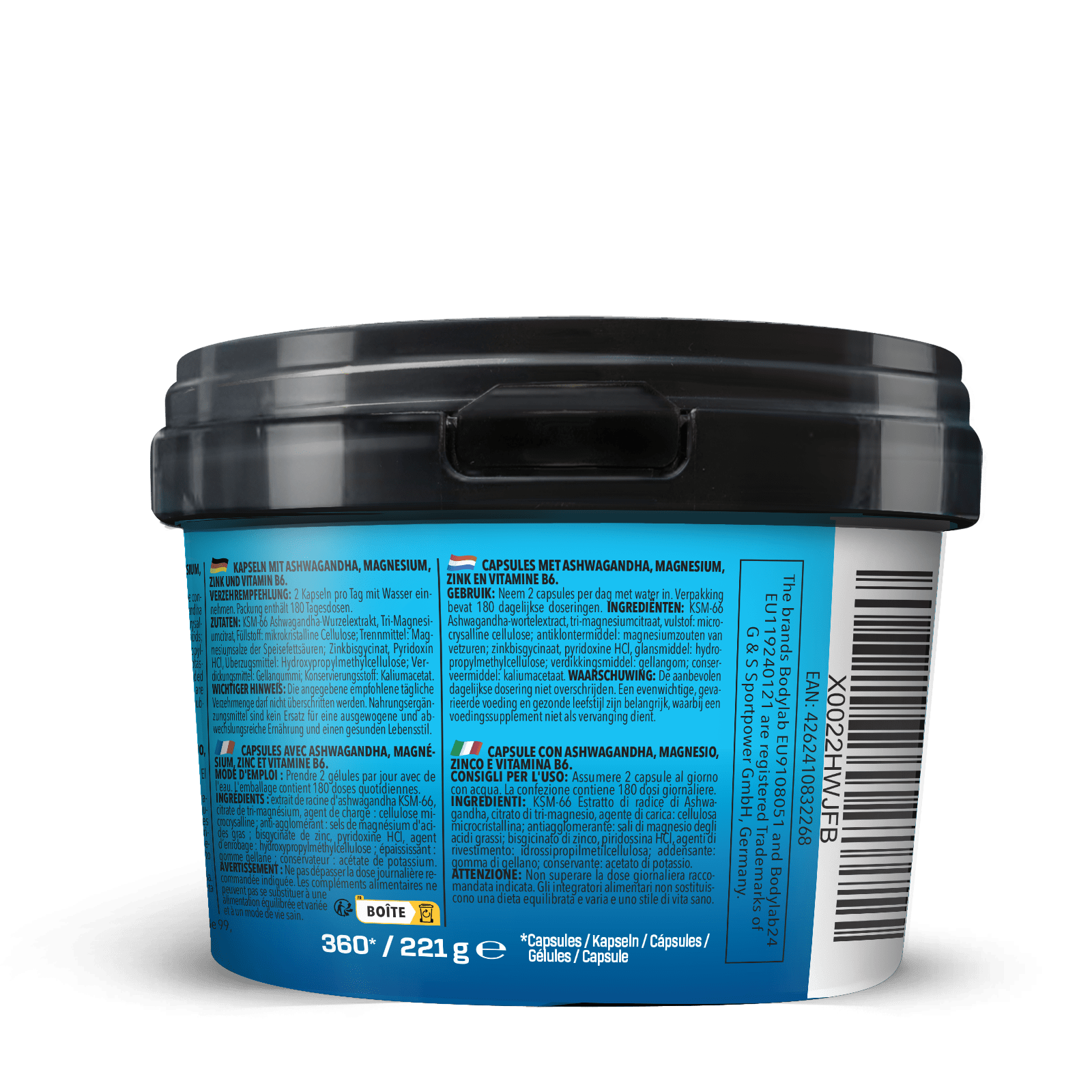BIG PACK Ashwagandha + Magnesium - Zinc - Vitamin B6 (360 Kapseln)