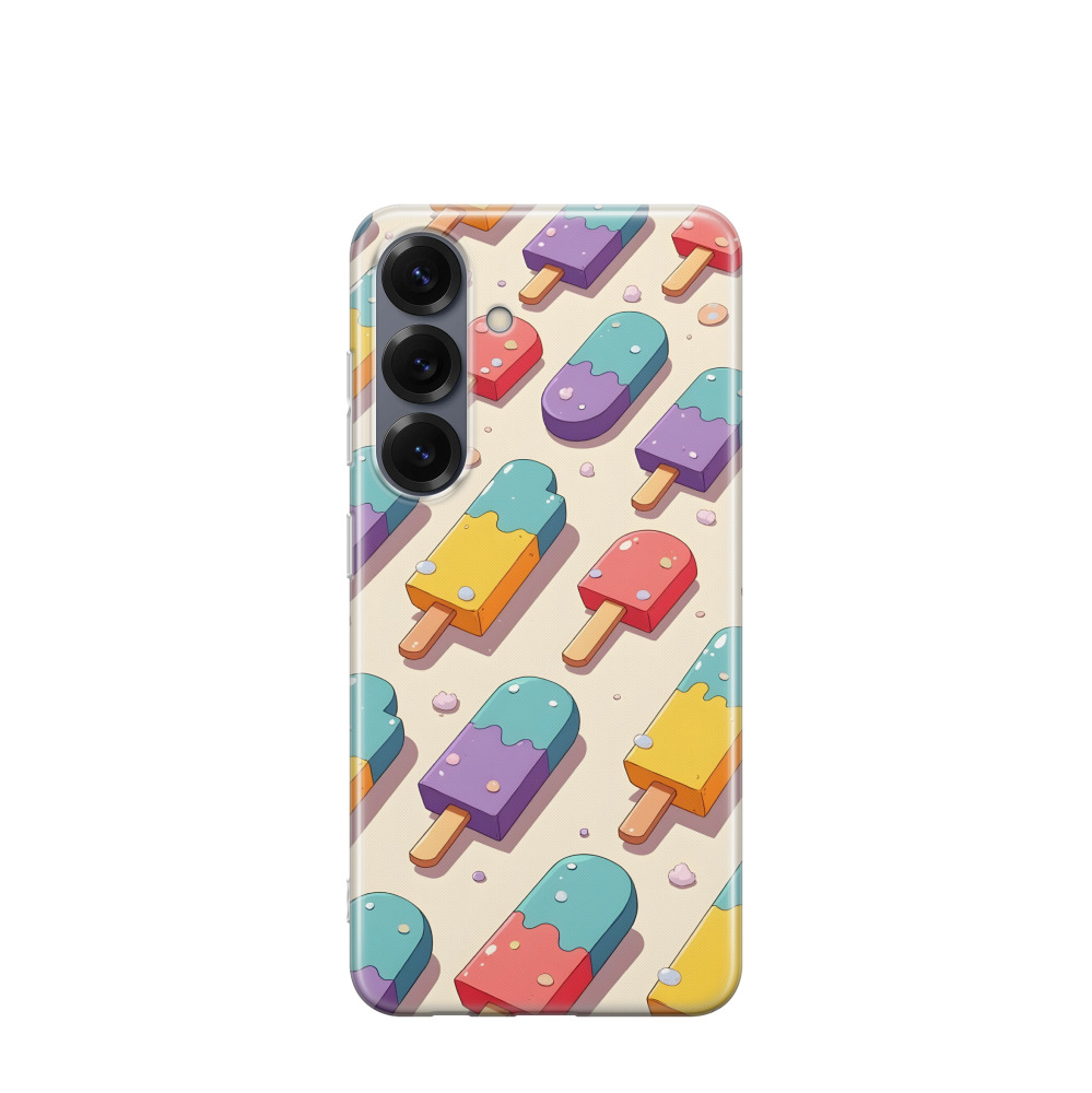 Samsung Galaxy S25 Gummi Hülle Eis am Stiel 1 - Blau / Gelb / Rot