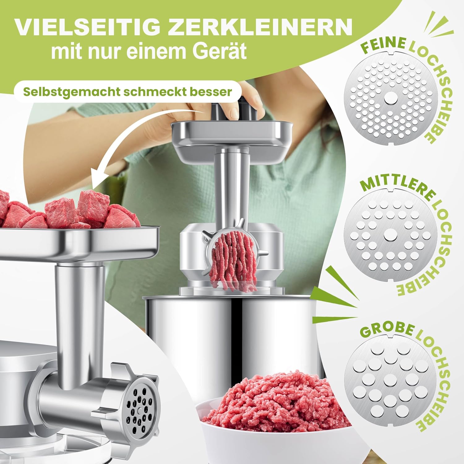 KESSER® 3 in 1 Universal Küchenmaschine K-KM 3000 mit Fleischwolf Knetmaschine Multifunktionale Rührmaschine 5,5L Schüssel mit 3 Rührwerkzeuge, 1,5L Entsafter, Zubehör-Set, Pasta & Gebäckformen