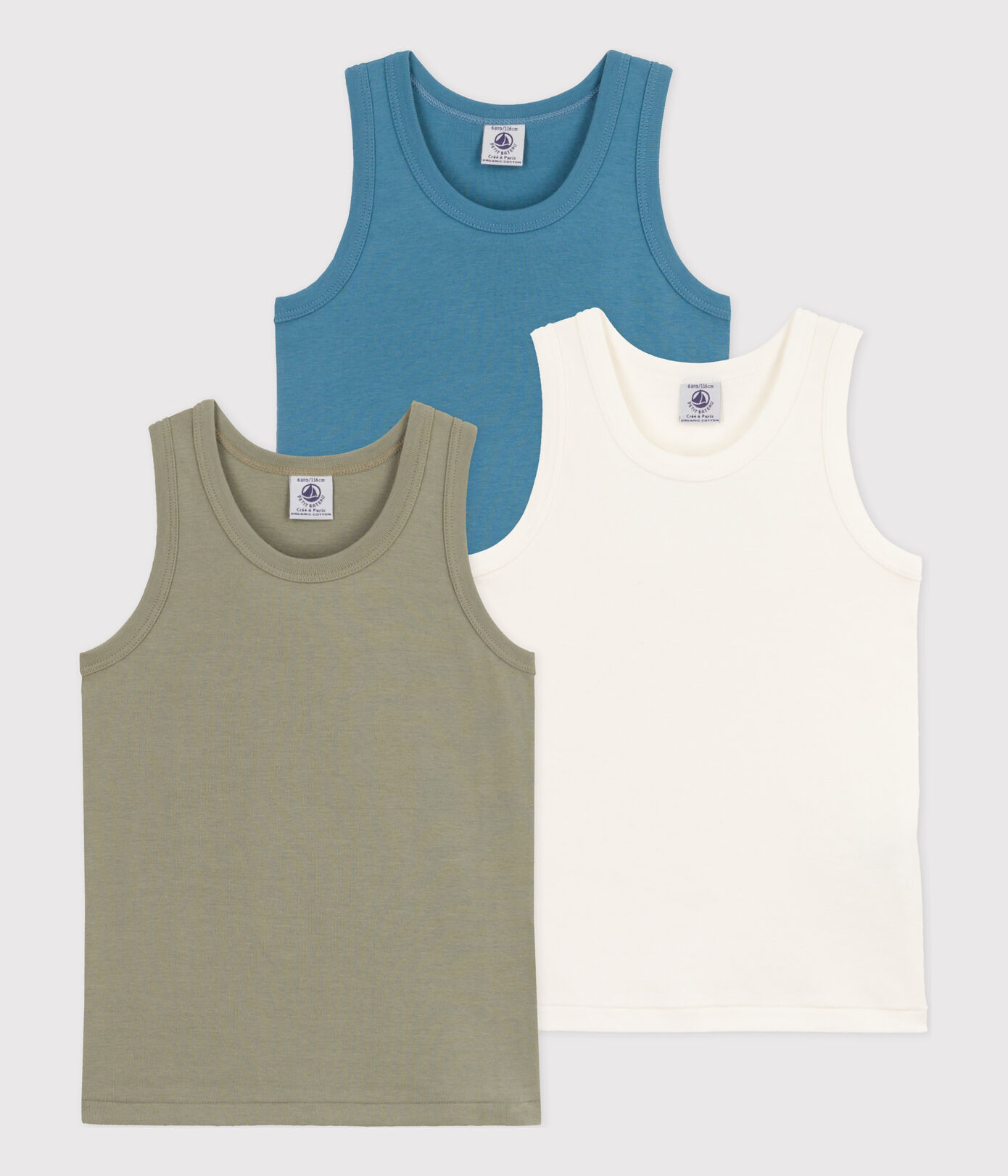 Lot de 3 débardeurs unis en coton petit garçon