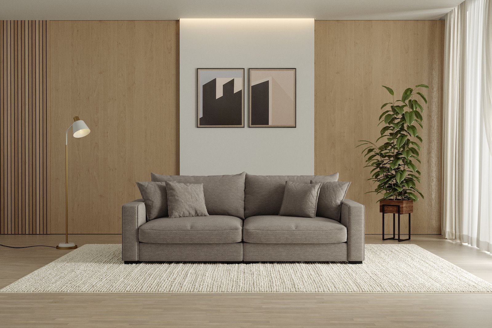 Rossi 3-seter sofa Tekstil Beatto 1023 Grønn Grå, arm B med sorte ben. Std. Komfort.
