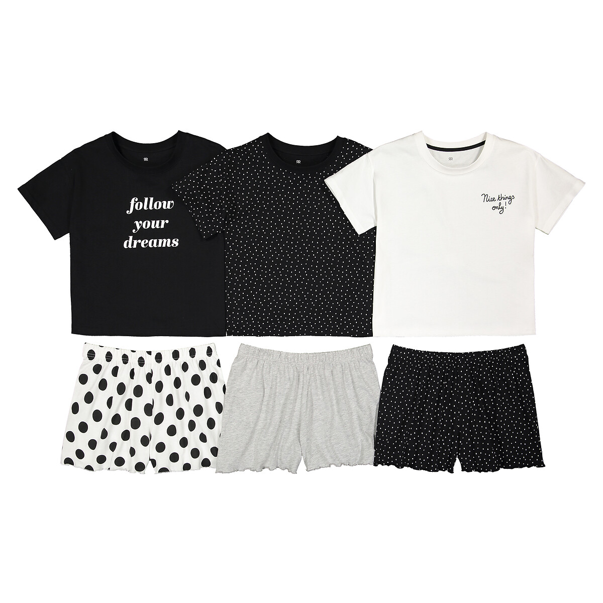 COLEÇÃO LA REDOUTE<br>Conjunto de 3 shorts de pijama de algodão com bolinhas
