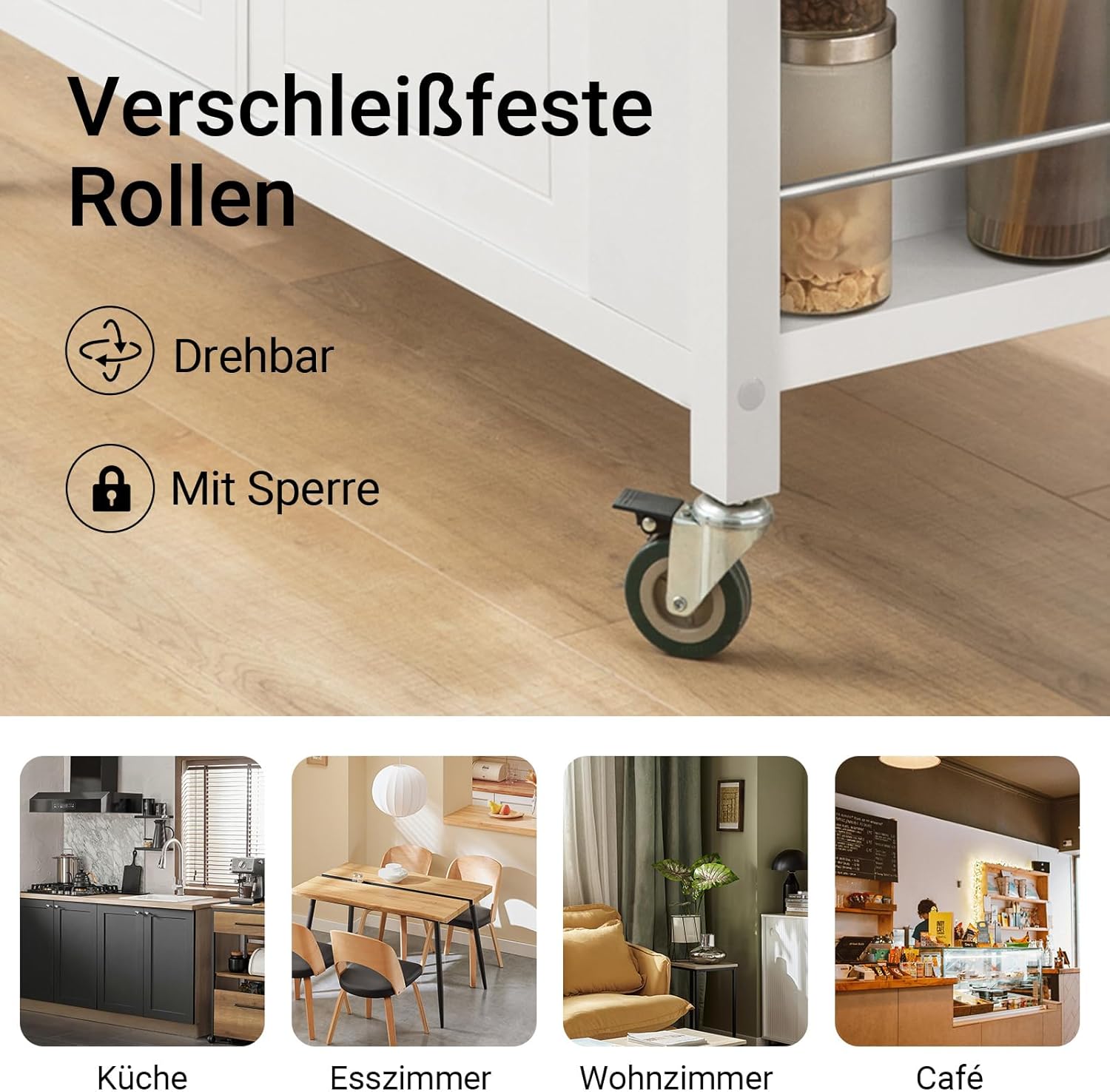 SoBuy Küchenwagen mit Edelstahlplatte Rollwagen mit Seitenregal, Sideboard, Kücheninsel, Küchenschrank & Servierwagen auf Rollen, Mobiler Trolley für Küchenorganisation Weiß, 107x94x46 cm FKW108-W