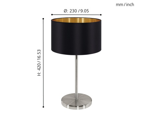 Tafellamp, 1-lichts, H 42 cm, Maserlo bruin/nikkel/mat/zwart