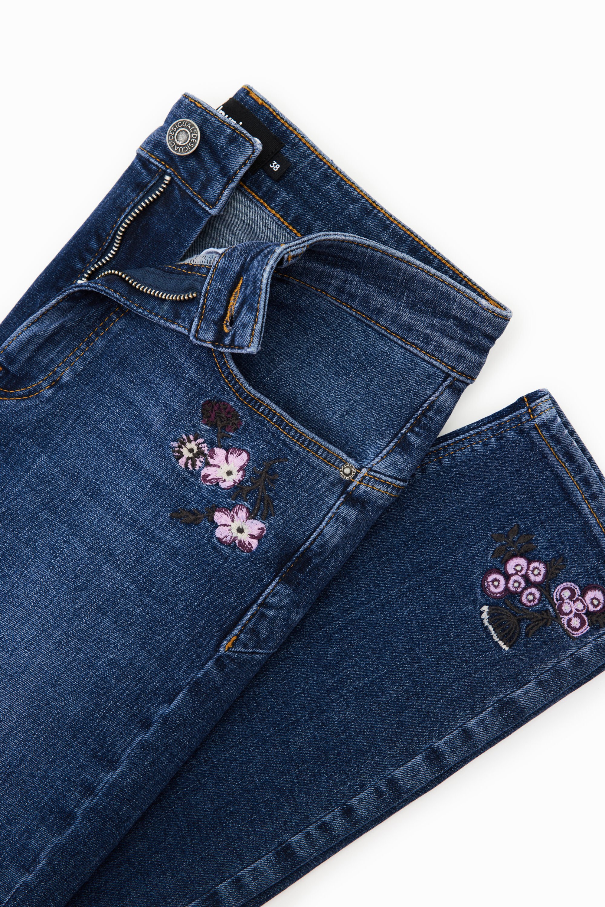 Jean skinny push-up fleurs brodées