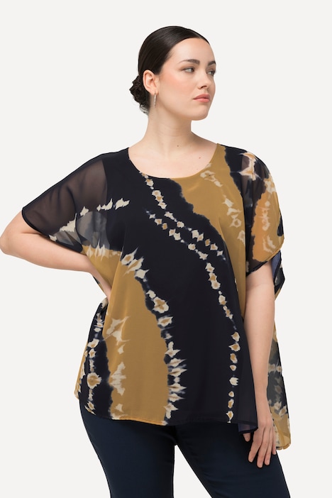 Tunika, doppellagig, Batikdruck, Rundhals, Halbarm