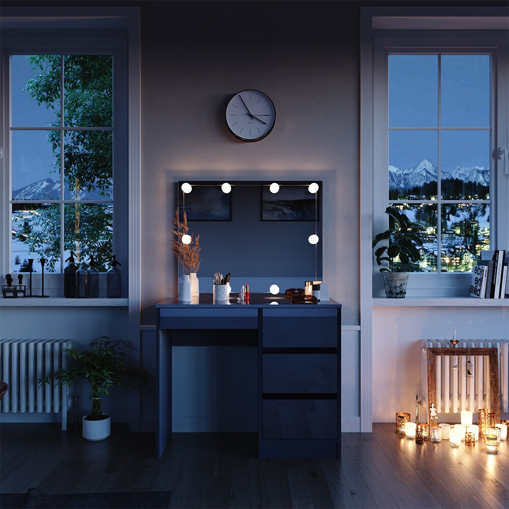 Vicco Schminktisch Sherry Anthrazit Hochglanz 90 x 75 cm, Spiegel LED modern