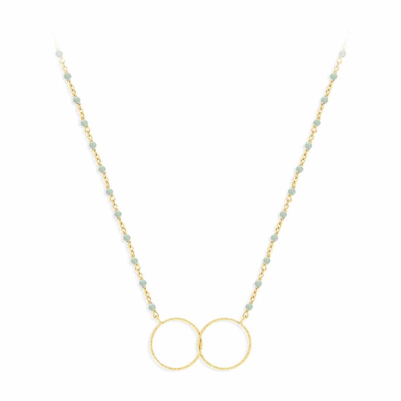 Collier Argent Doré Double Rond Et Pierre Aventurine