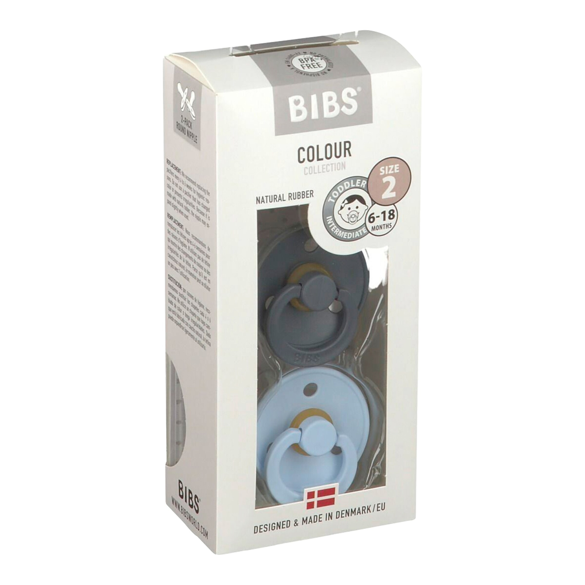 BIBS 2er-Pack Colour Schnuller Latex, 6-18M anthrazit / blau