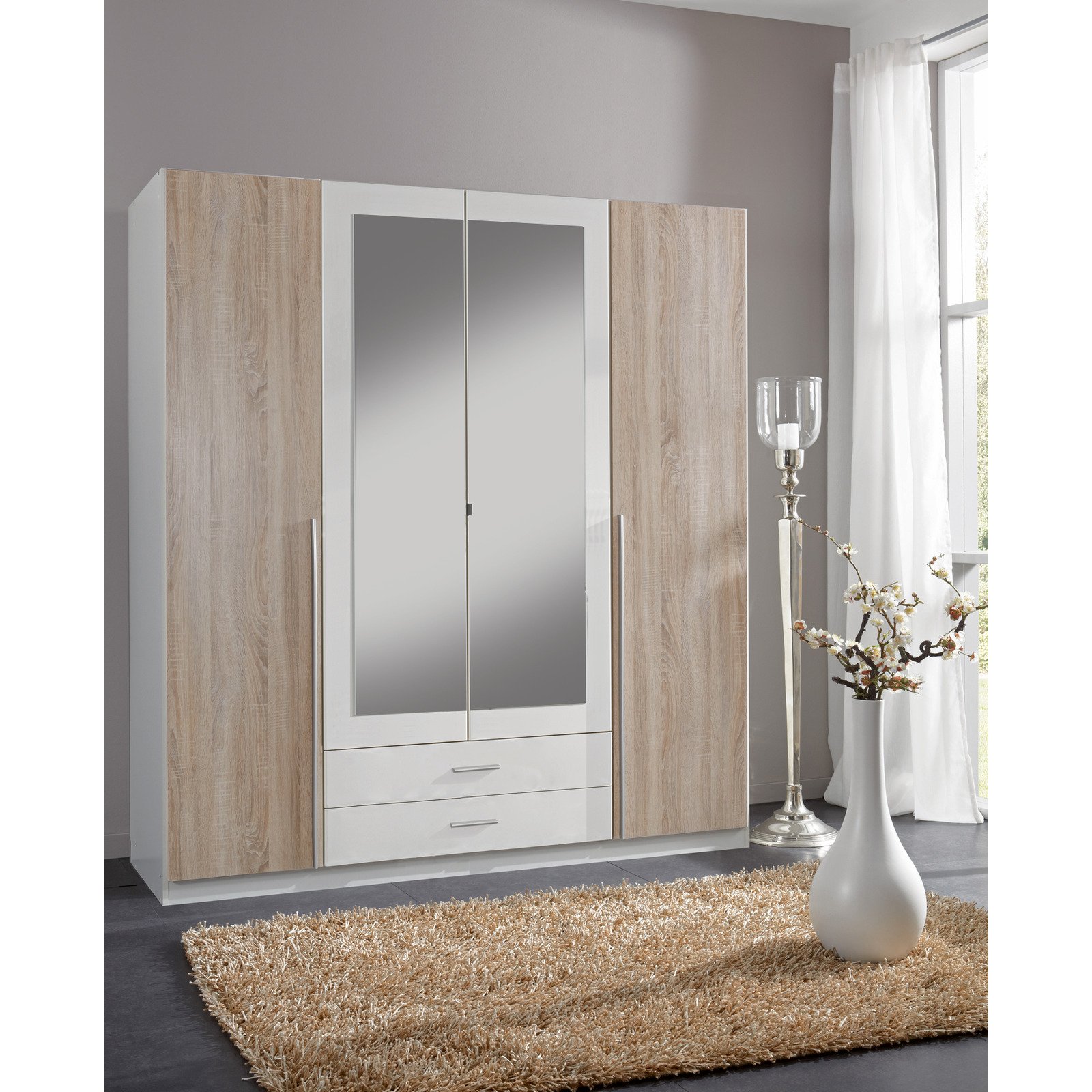 Schrank Kuga weiss/Eiche, 4-trg