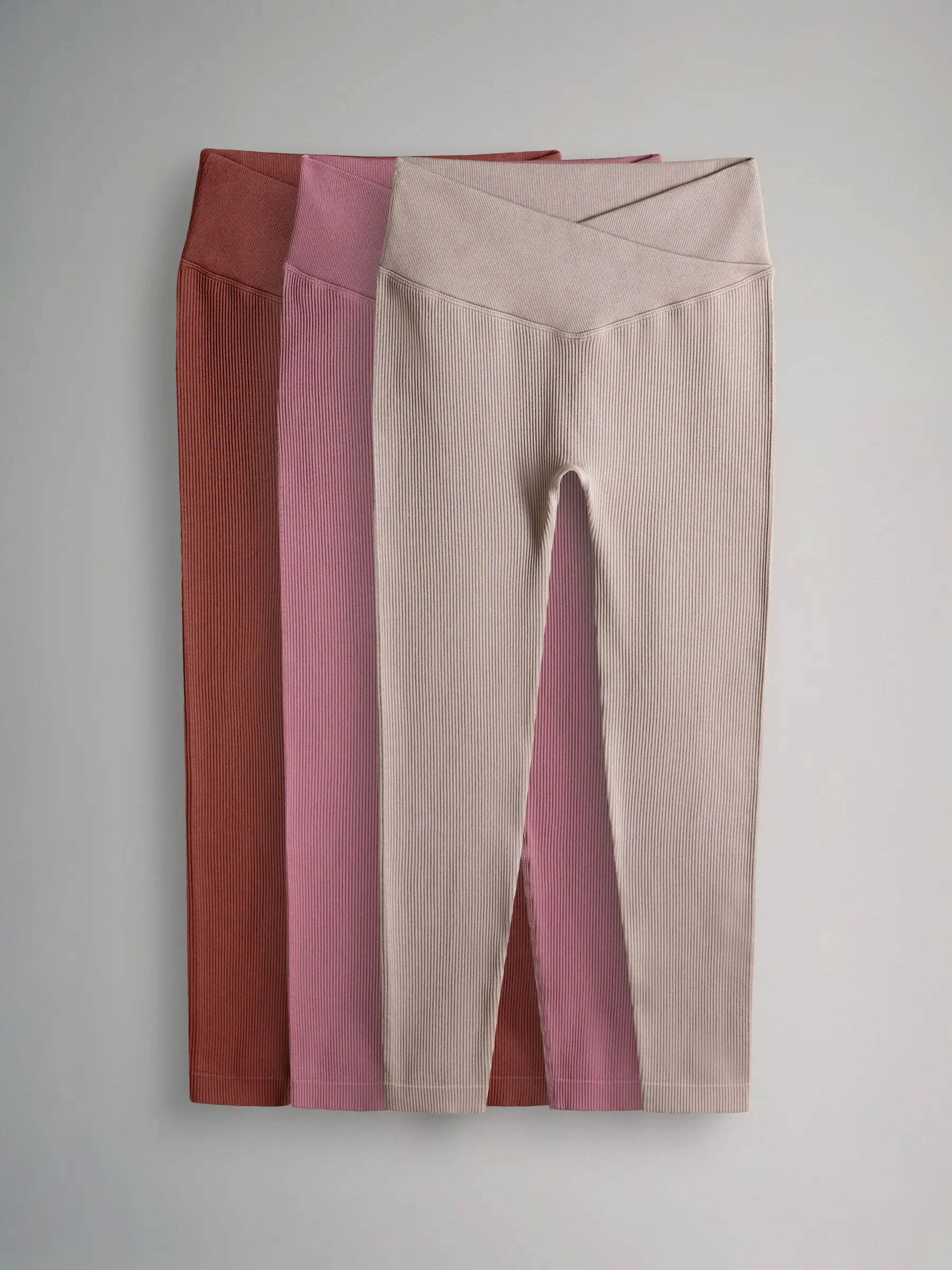 Brown/Pink/Neutral - The Set 3 Pack Ribbed Seamless Leggings