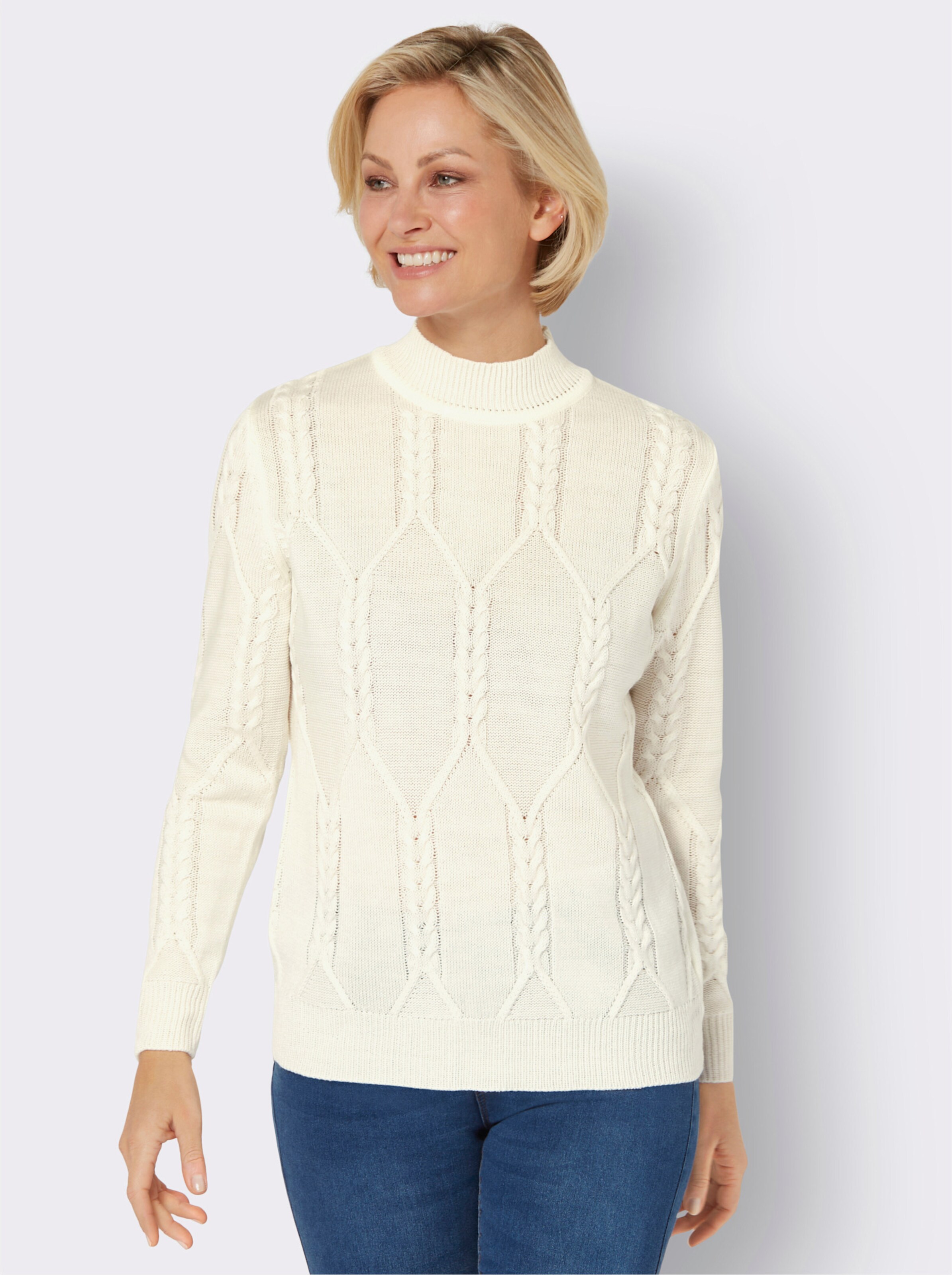 Langarm-Pullover mit Zopfmuster