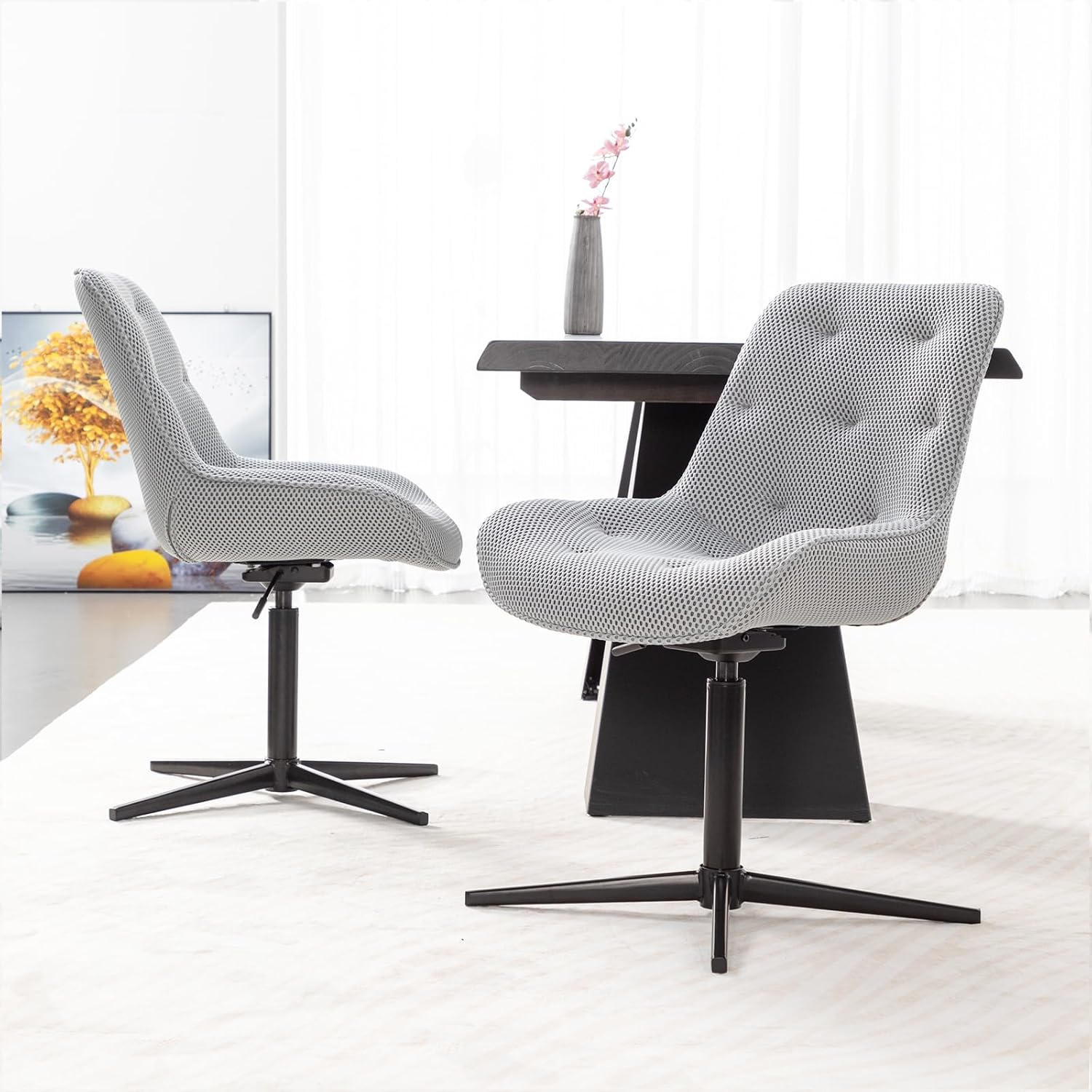 Küchenstühle 2er Set, Esszimmerstühle Drehbar, Polsterstuhl Esszimmer aus Atmungsaktives Netzgewebe mit Metallbeinen, Essstühle Grau