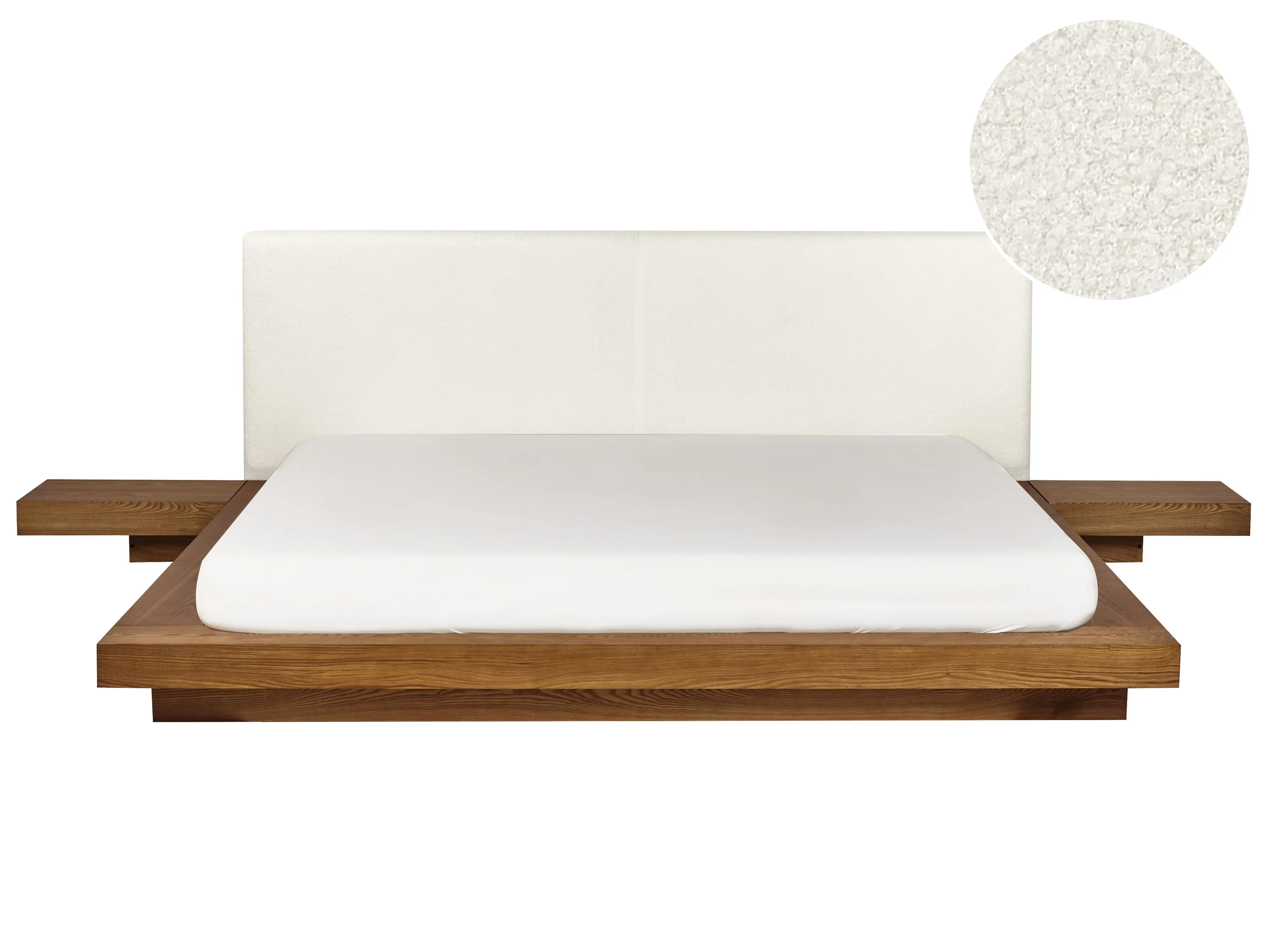 Bed Bouclé ZEN 180 x 200 cm Natuurlijk essenhout