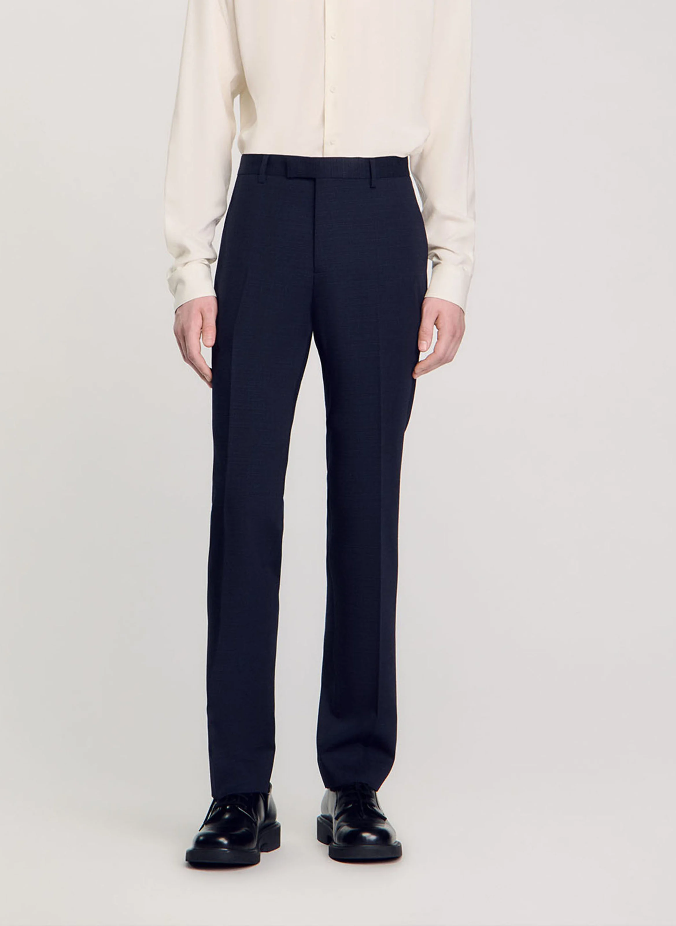 Pantalon droit en laine | Bleu