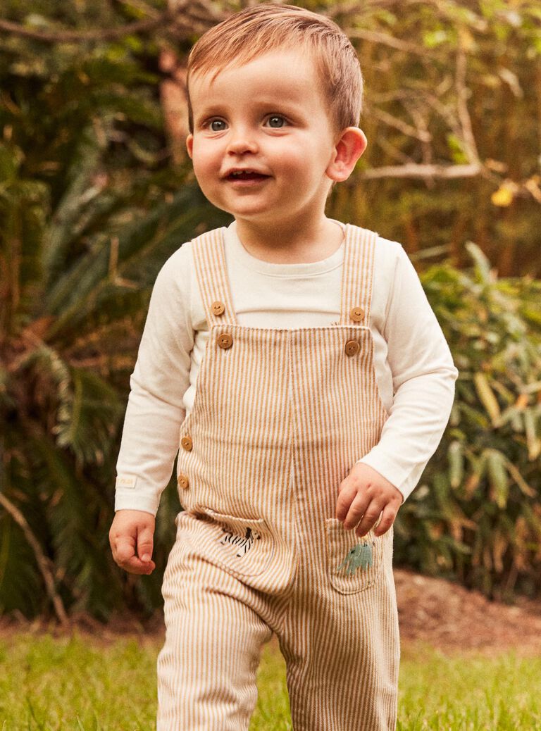 Salopette en twill écrues à rayures
