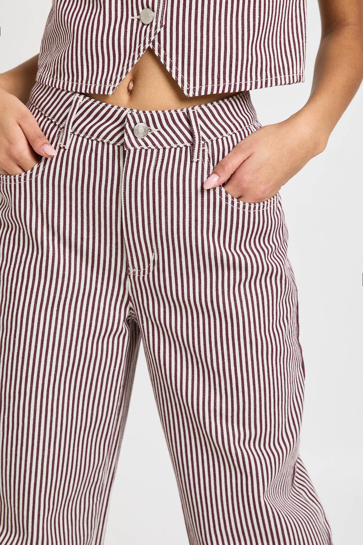 boohoo Jean Barrel Taille Mi-haute À Rayures