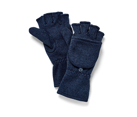 Strickfleece-Klappfäustlinge, dunkelblau