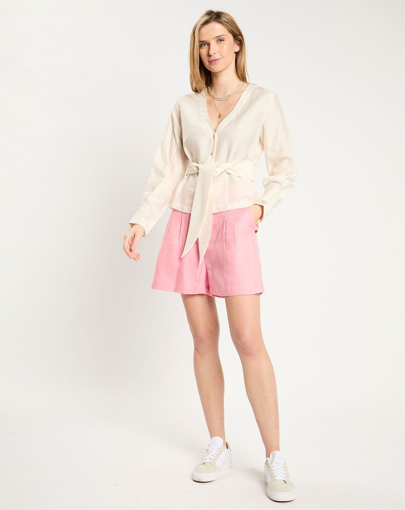 Scotch & Soda Top en Lin mélangé ceinturé écru