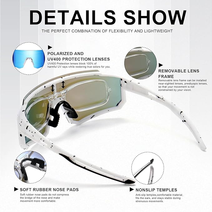Polarized Sports Sunglasses for Men and Women,Fishing Cycling Mountain Bike Baseball Sunglasses with UV Protection