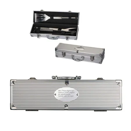 Macma Grillkoffer aus Metall mit Grillzange, Fleischwender und Grillgabel