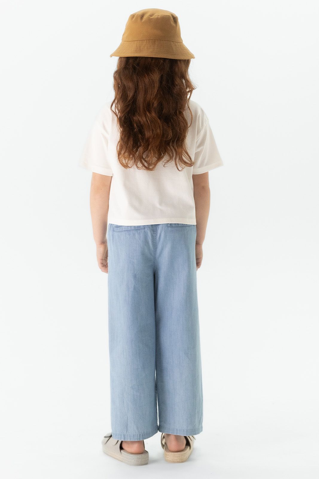 Denim loose fit pull on mousseline broek
