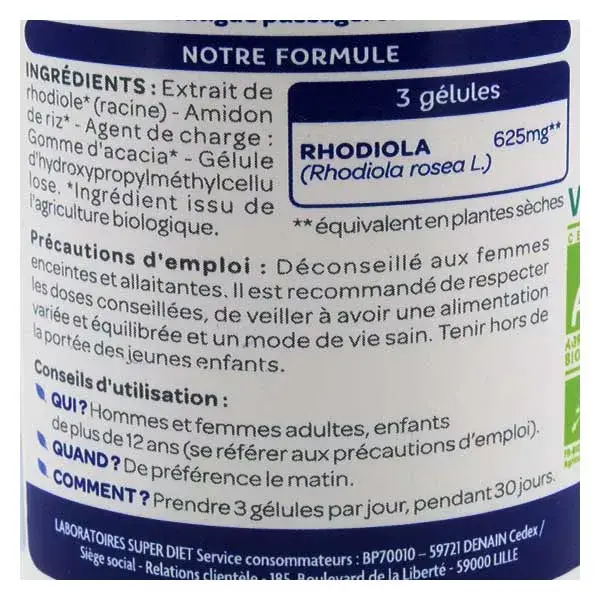Superdiet Rhodiola Orgânica 90 cápsulas