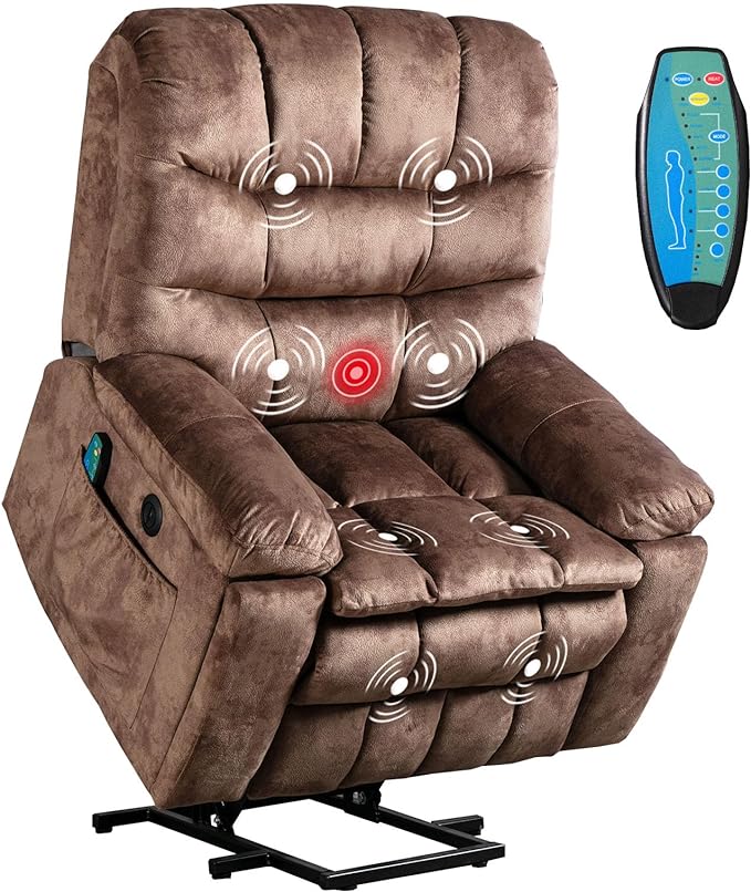 Phoenix Home Large Power Lift Chair with Massage and Heat for Elderly Recliner, Brown2