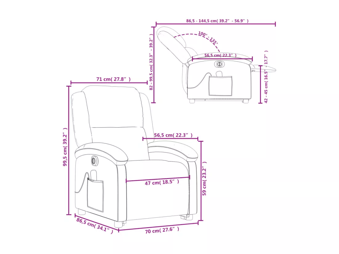 Fauteuil inclinable de massage électrique noir cuir véritable