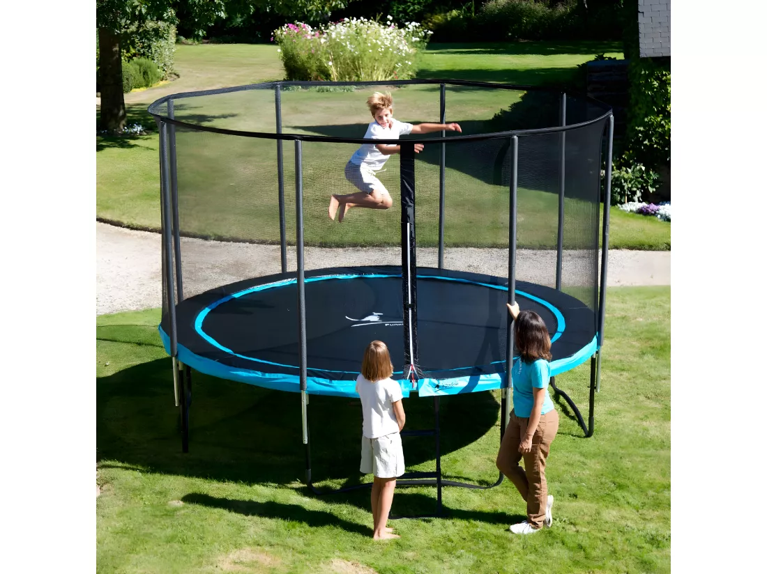 Kangui - Trampoline de jardin 365 cm + filet de sécurité + échelle | PUNCHI Bleu 360