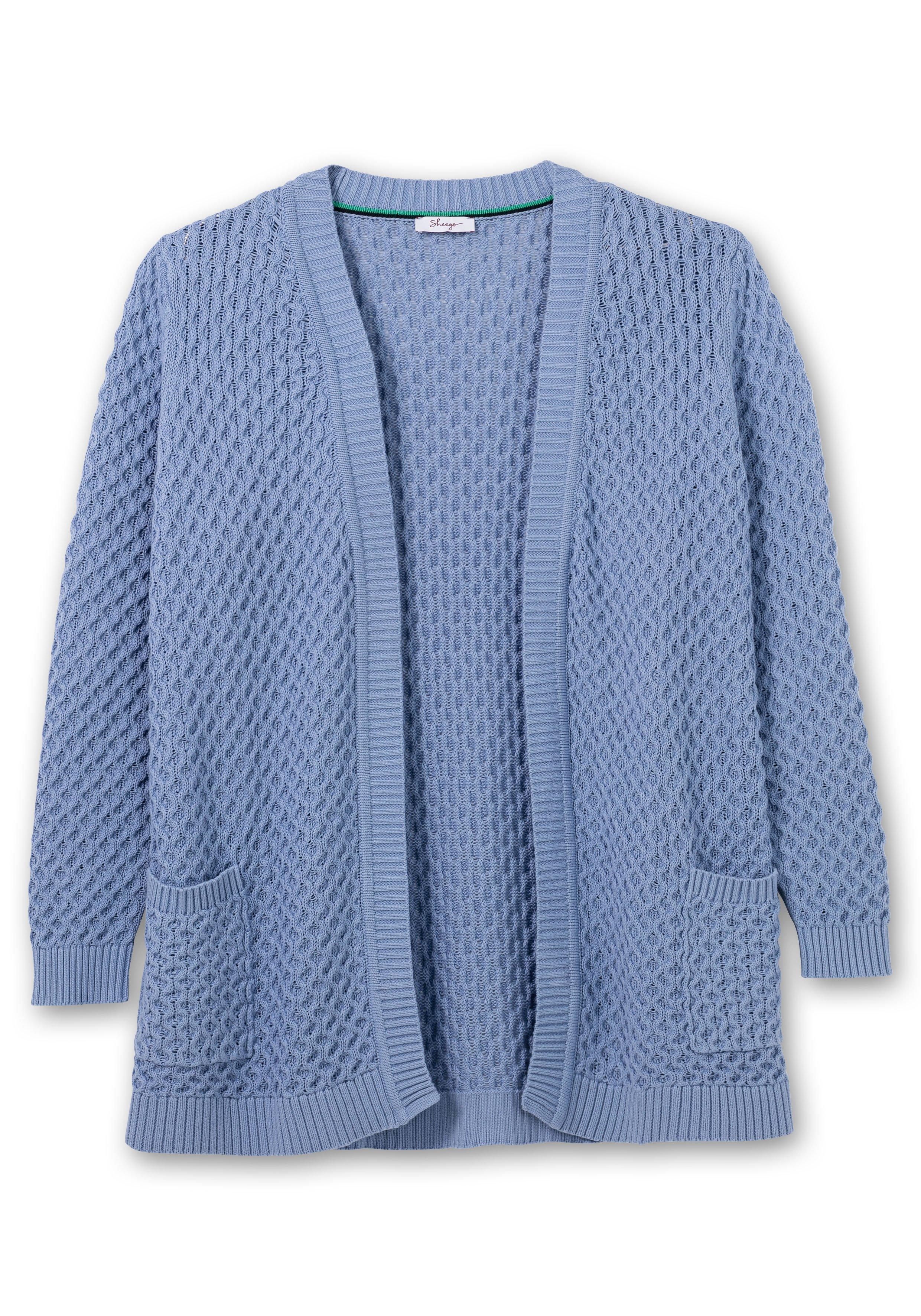 Strickjacke in Wabenstruktur, in leichter A-Linie