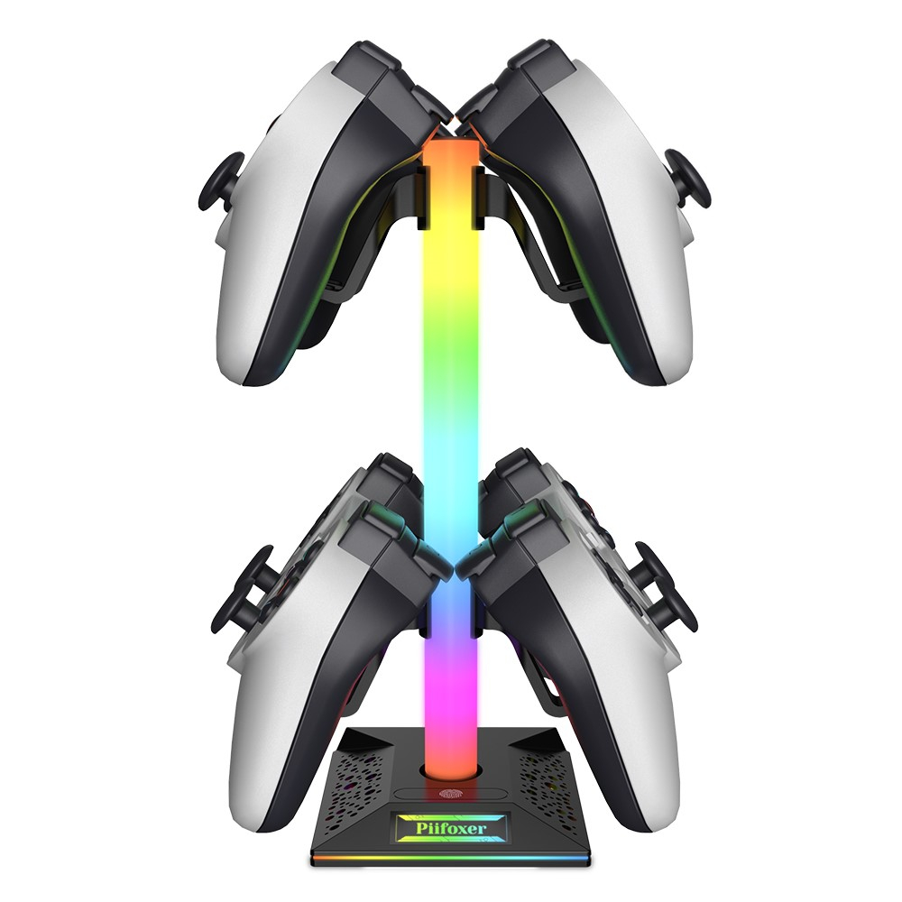 Gaming Kopfhörer und Controller Halterung Ständer mit USB C / 2x USB A Anschluss   RGB Beleuchtung - Schwarz