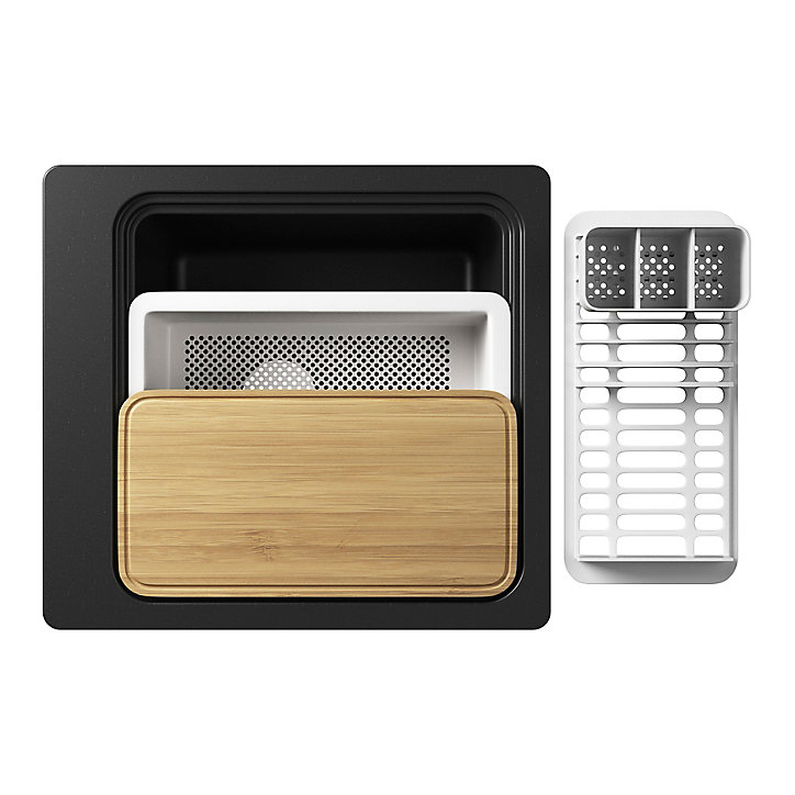 Évier de cuisine en composite de quartz noir 1 bac à encastrer GoodHome Romesco