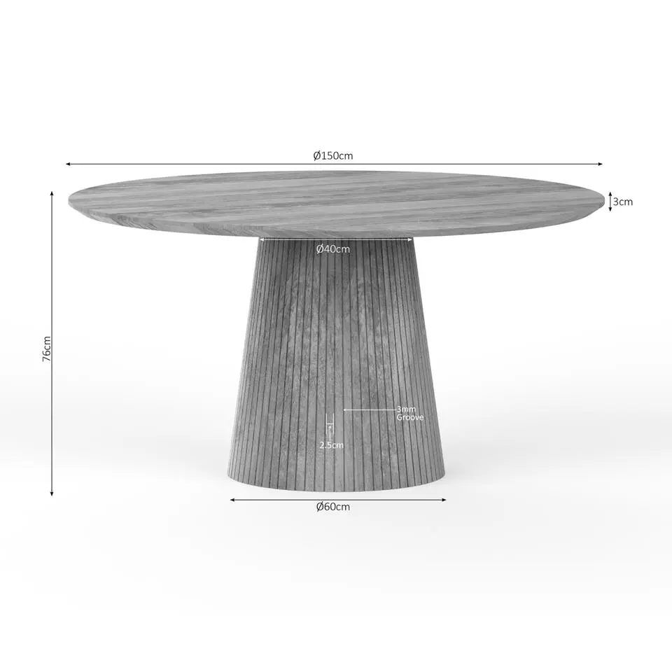 Eettafel Rond Naturel Hout - 150x150x76cm - Solana