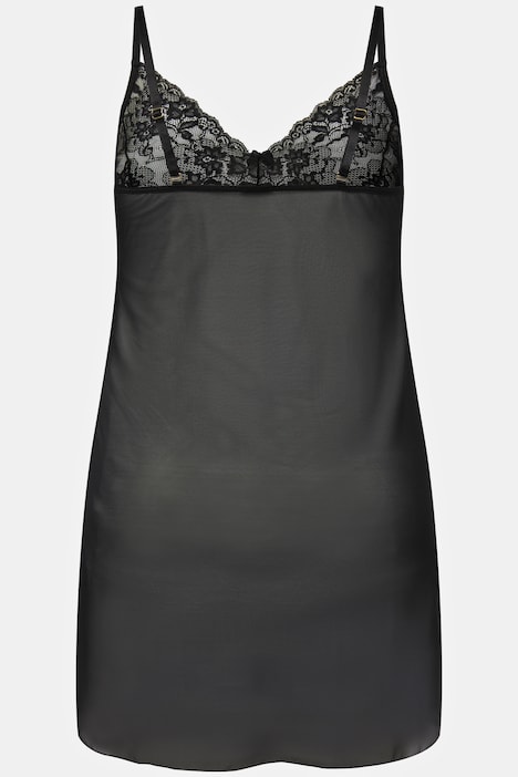 Negligé+String, 2-tlg. Set, Spitze und Mesh