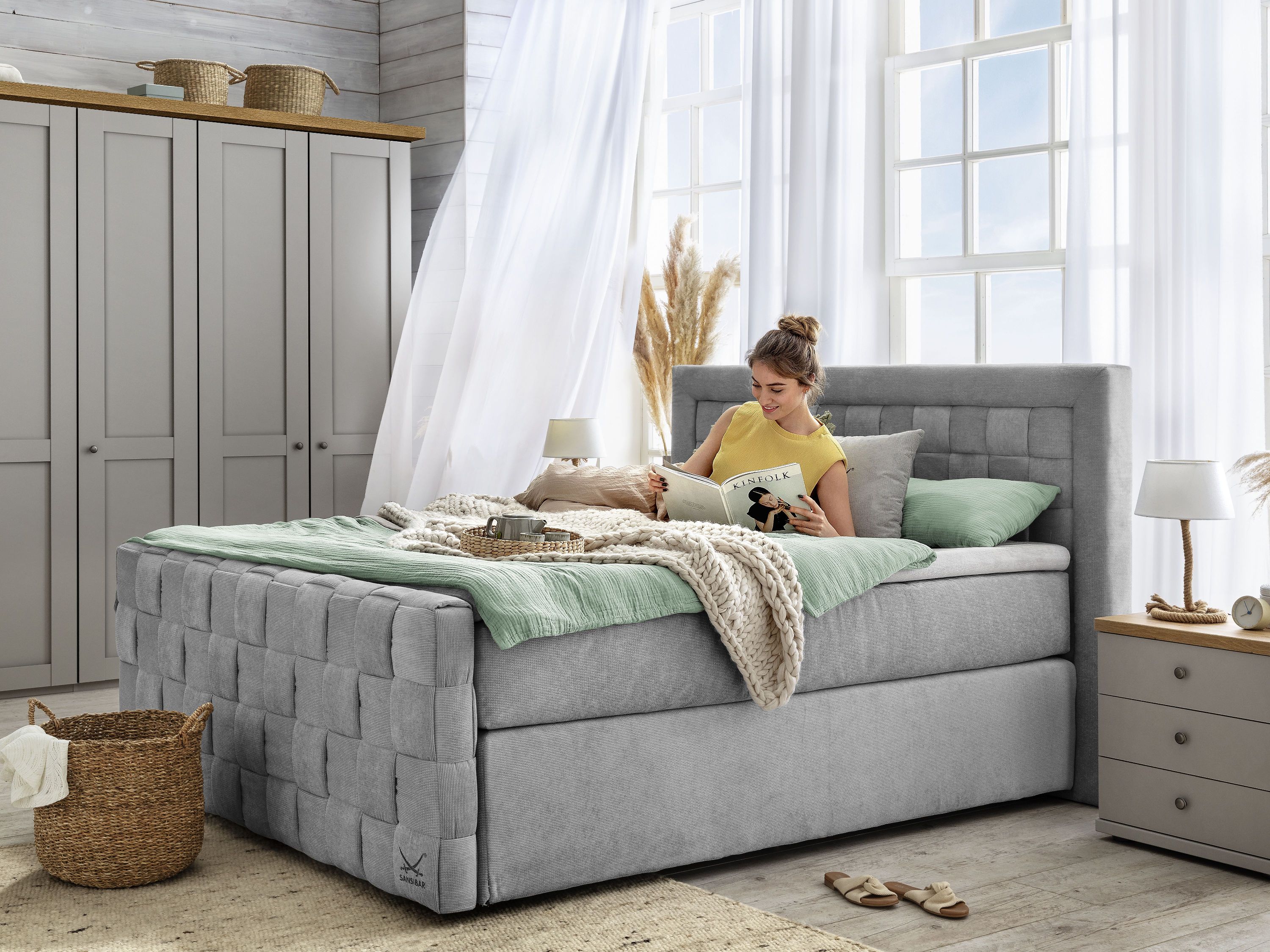 Boxspringbett SANSIBAR KATTEGAT 160X200 cm H1\/H1 9963 light grey