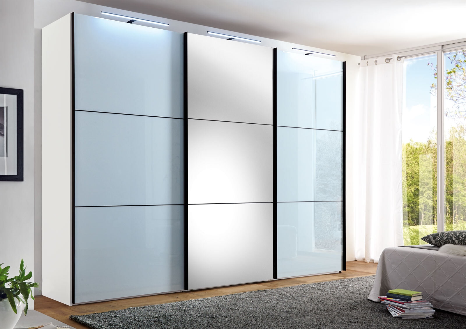STAUD Kleiderschrank LENTO 249 x 222 x 68 cm Nachbildung/Glas grau/weiß