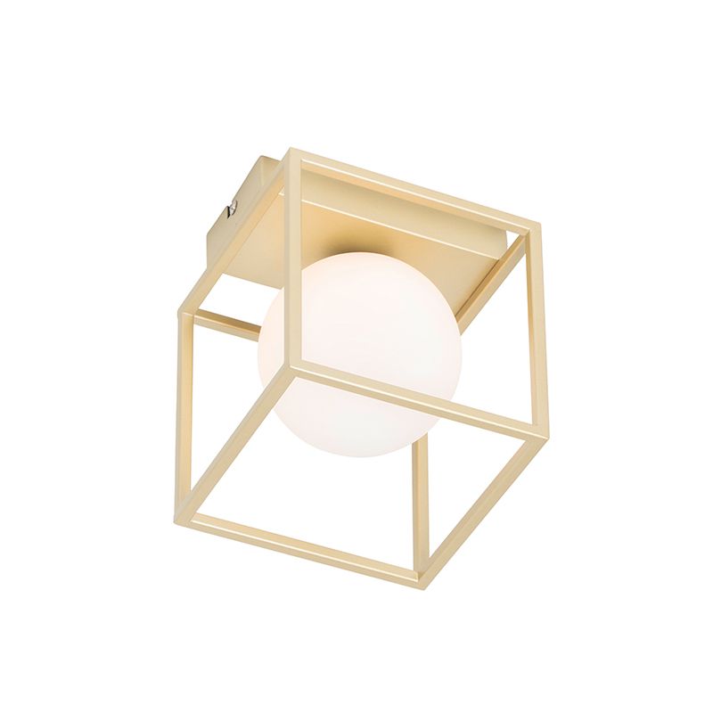 Design plafondlamp goud met wit glas - Aniek