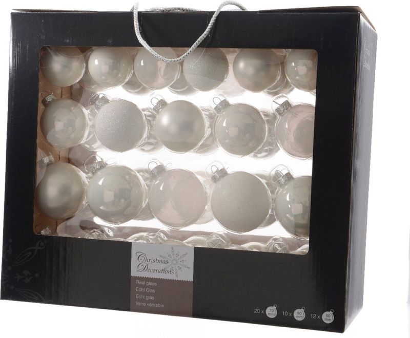 Decoris kerstballen mix - 42 Stuks - Glas - Winterwit