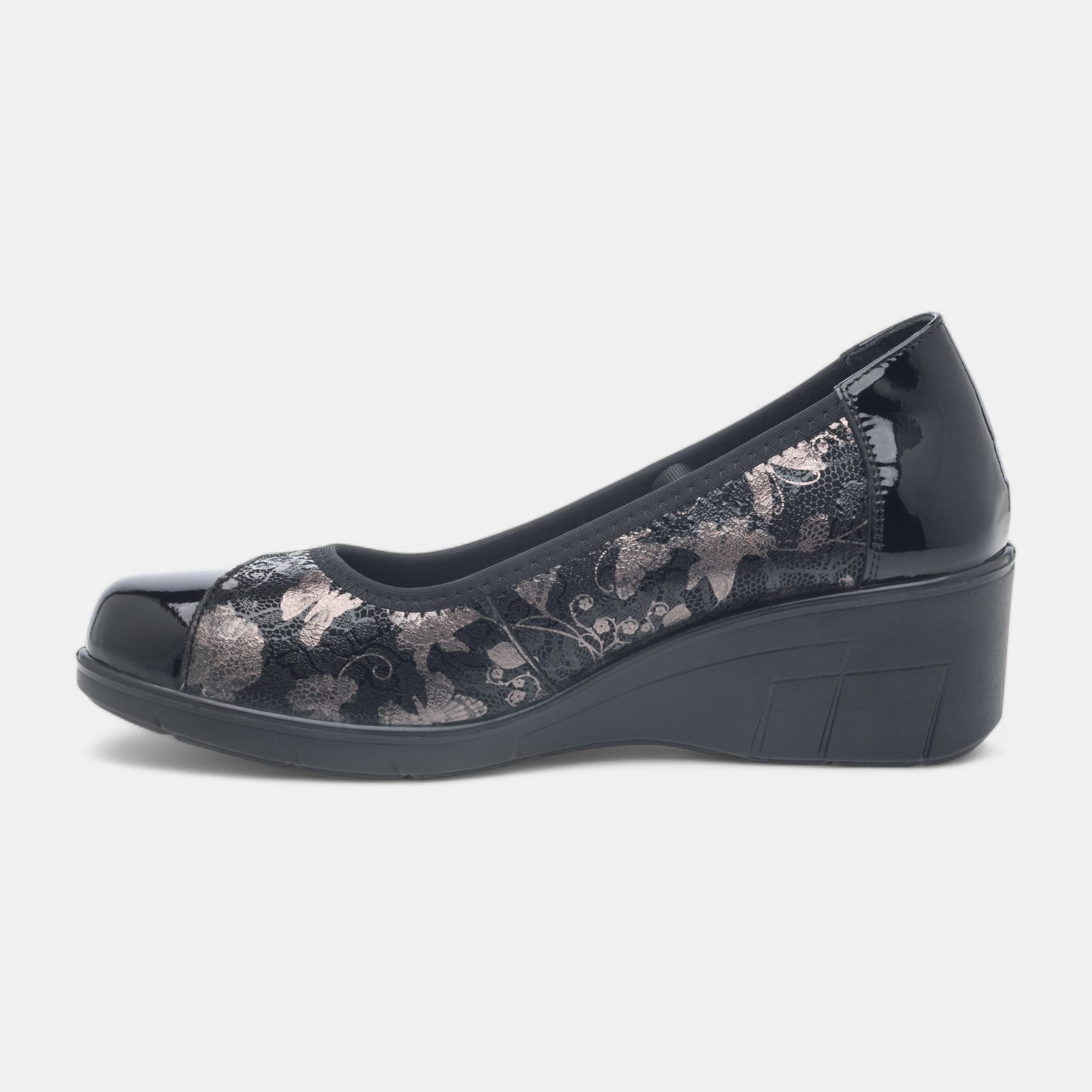 Escarpins pieds sensibles à talon compensé Femme en cuir noir