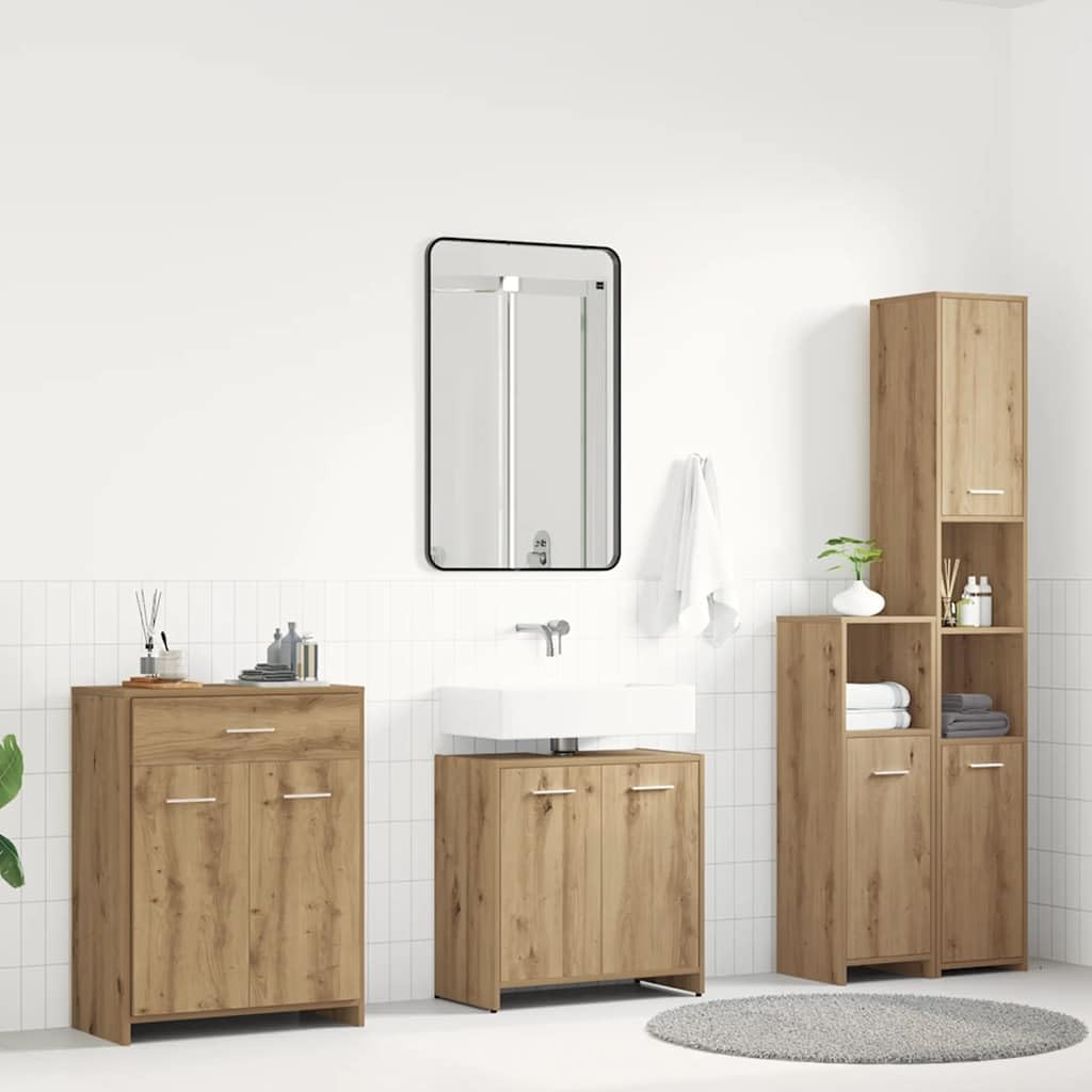 Refined Badmöbelset Badezimmerschrank Unterschrank Bad Badmöbel Unterschrank Badezimmer 4-TLG. Badmöbel-Set Artisan-Eiche Holzwerkstoff