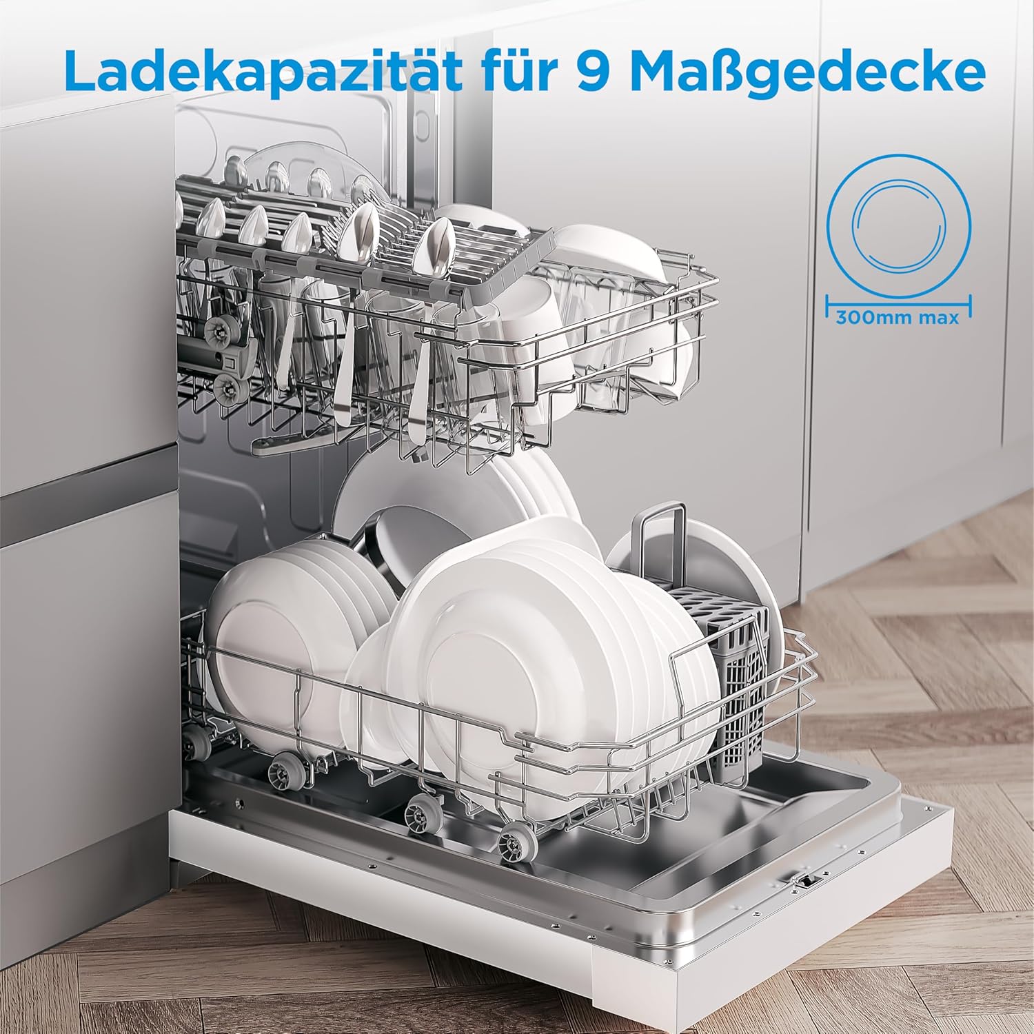 Midea SF 3.45NW PRO Geschirrspüler 45 cm Freistehend und Unterbaufähig, 9 Maßgedecke, Spülmaschine mit WLAN, 5 Programme, Höhenverstellbarer Oberkorb, 47 dB, Weiß