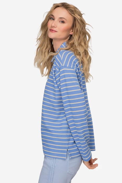 Sweatshirt, Ringel, Polokragen, Langarm