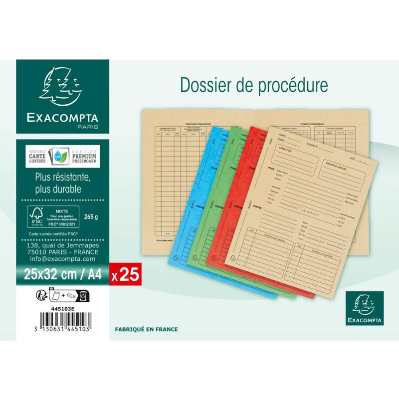 Paquet de 25 dossiers de procédure carte lustrée 25x32cm