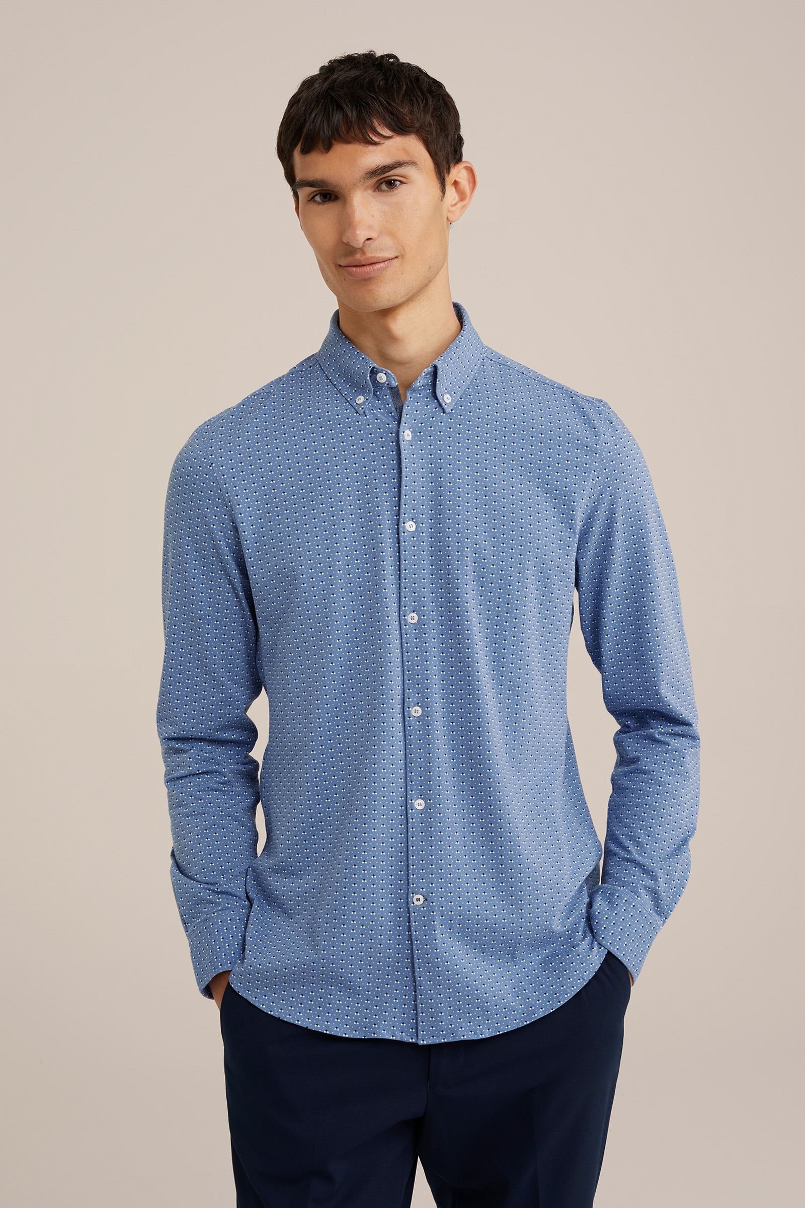 jersey overhemd met dessin WE Fashion Grijsblauw