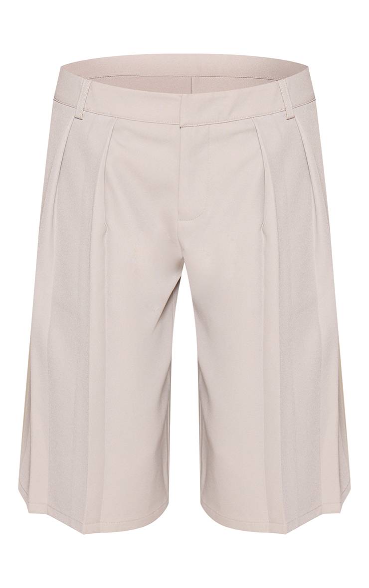Gris Short Bermuda Tissé À Détail Plissé