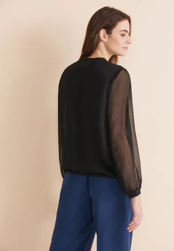 Stehkragen Chiffon Bluse - Black