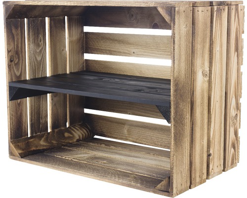 Vintage plankenkast met 1 plank, gevlamd zwart, 50x30x40 cm