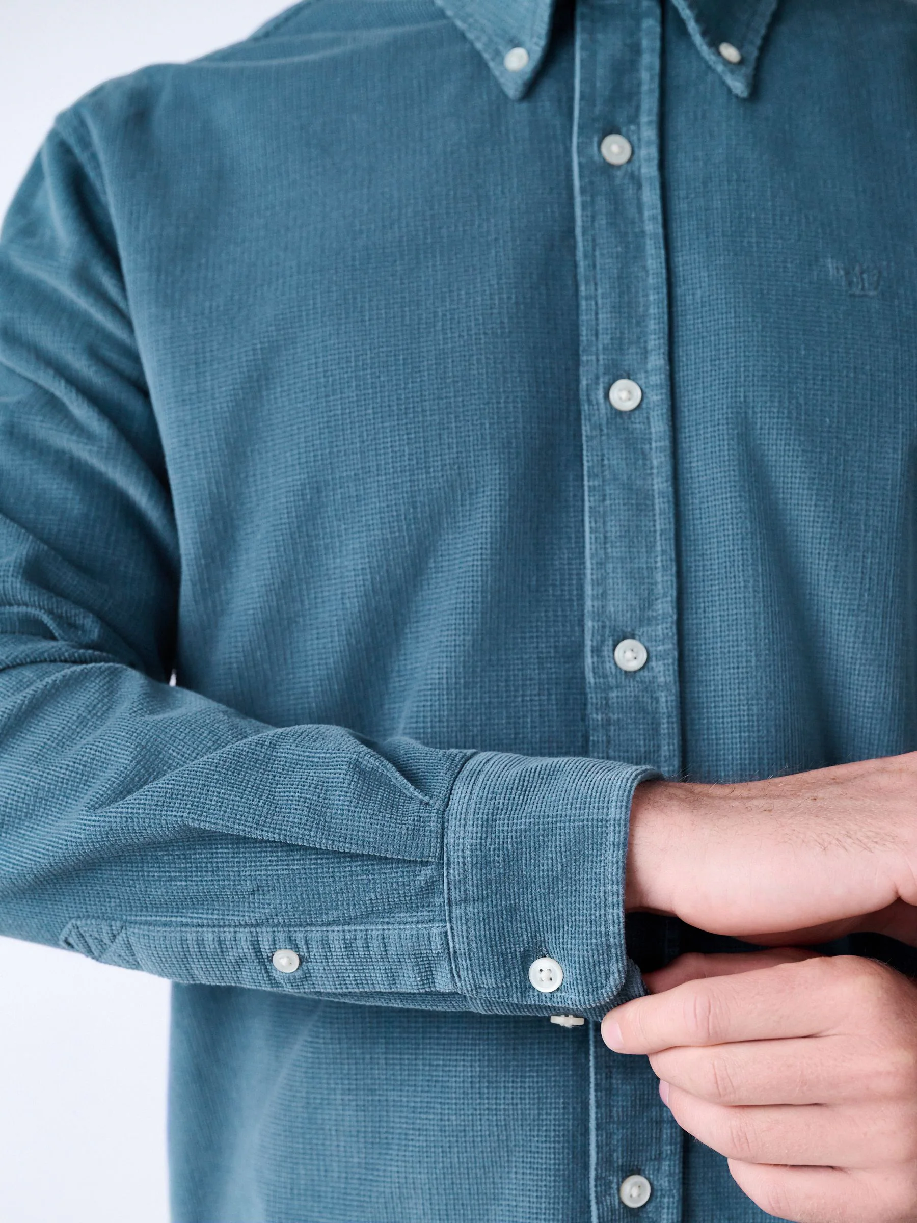 Blauw - Corduroy overhemd met lange mouwen