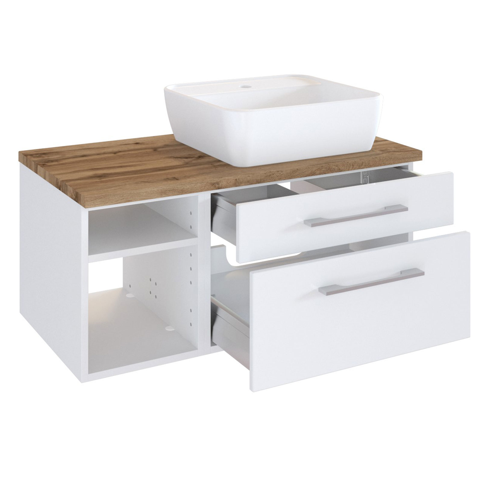 3-teiliges Badmöbel-SetDAVOS - weiß - 90 cm breit - Becken rechts